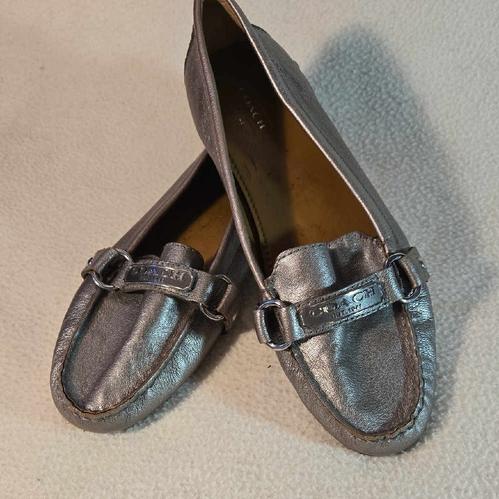Coach Women's Shiny Silver Loafers